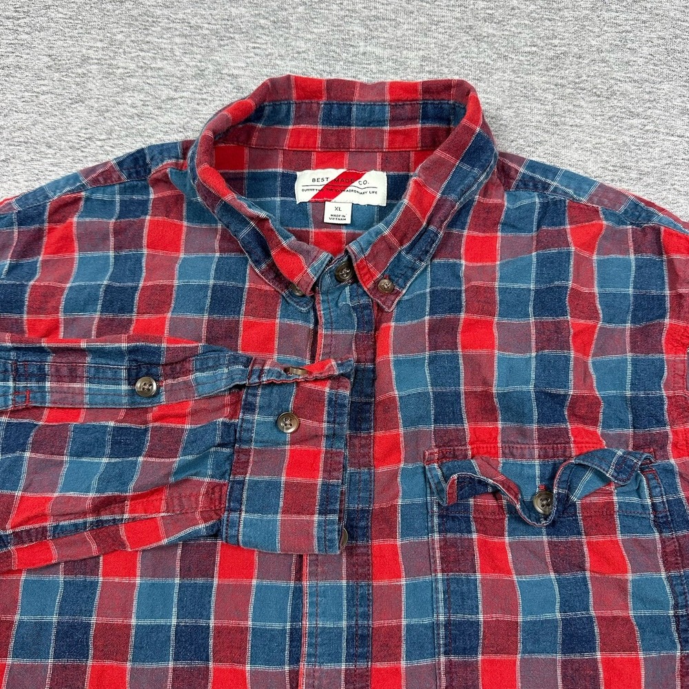 Best Made Co. Shirt Mens XL Red Blue Plaid Linen Cotton Long Sleeve Button Down